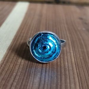 950 Silver Blue Swirl Ring Size 7